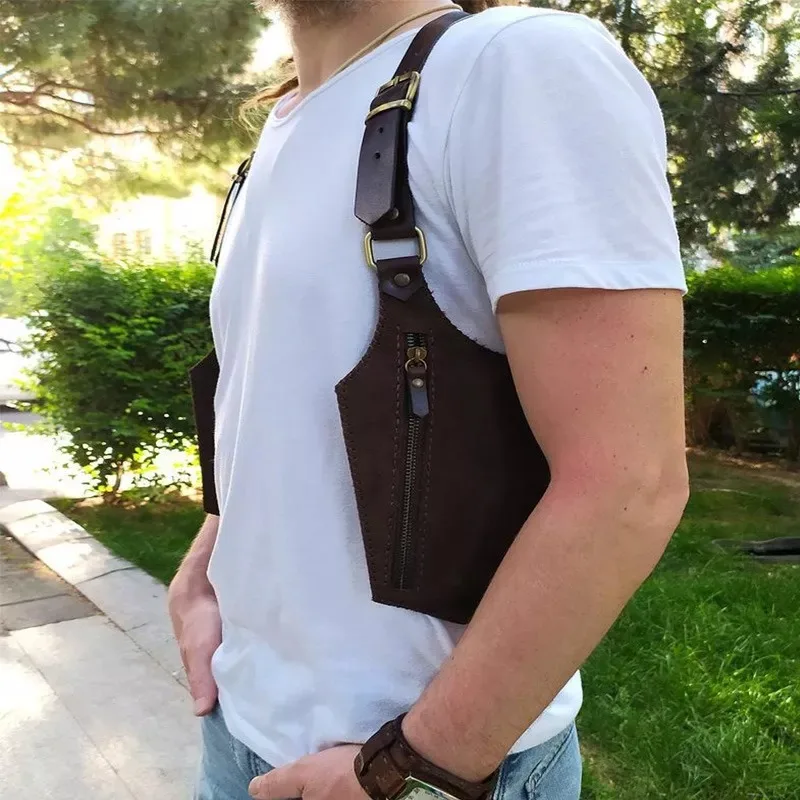 Medieval Viking Anti-Theft Hidden Underarm Strap Wallet Vest Pocket Phone Shoulder Holster Bag Double Pouch Concealed Purse Pack