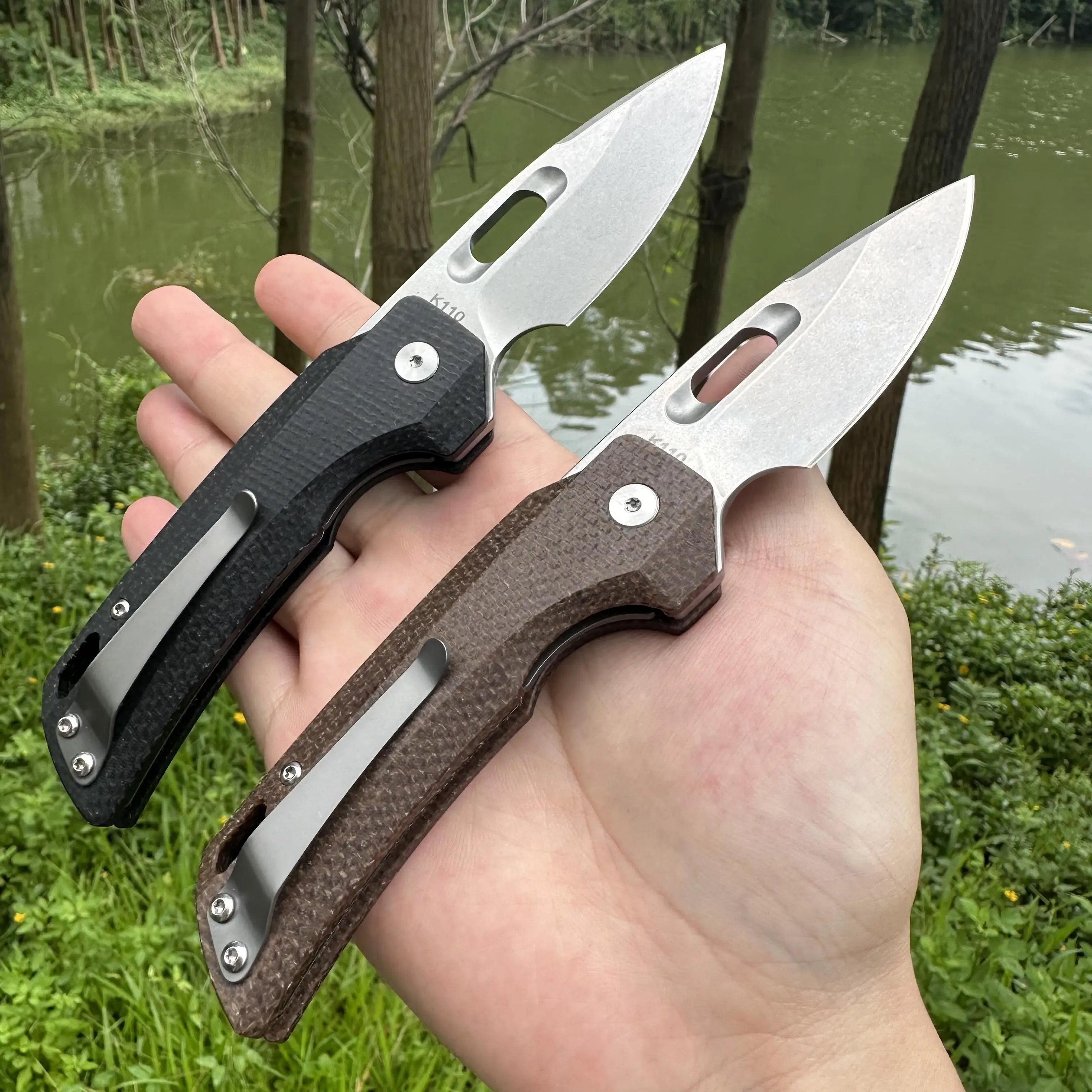 Steel Rose Handmade Poratable Topwell Pocket Knife Sharp M390 Blade Flax Handle Ball Bearing Quick Oopening EDC Survival Outdoor