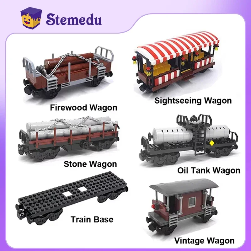 92088 moc cidade trem pista retro tripulado trem recipiente lenha trem bloco de construção carro diy acessórios tijolo montagem modelo