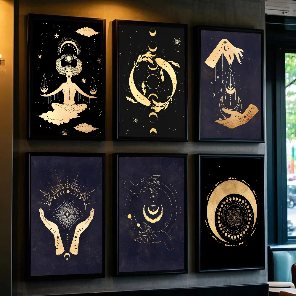 

1pc Witchy Painting Sun And Moon Celestial Poster Paper Print Home Bedroom Entrance Bar Cafe Art Painting Decoration