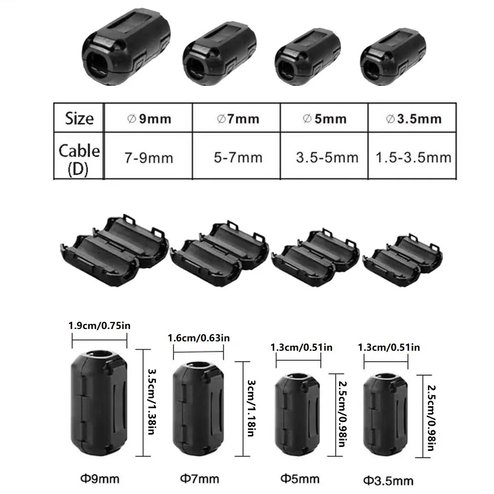 22/25pcs Ferrite Ring Choke Assortment Clip-on RFI EMI Filter Beads for Cable Noise Reduction in Audio Video and Computer Setups