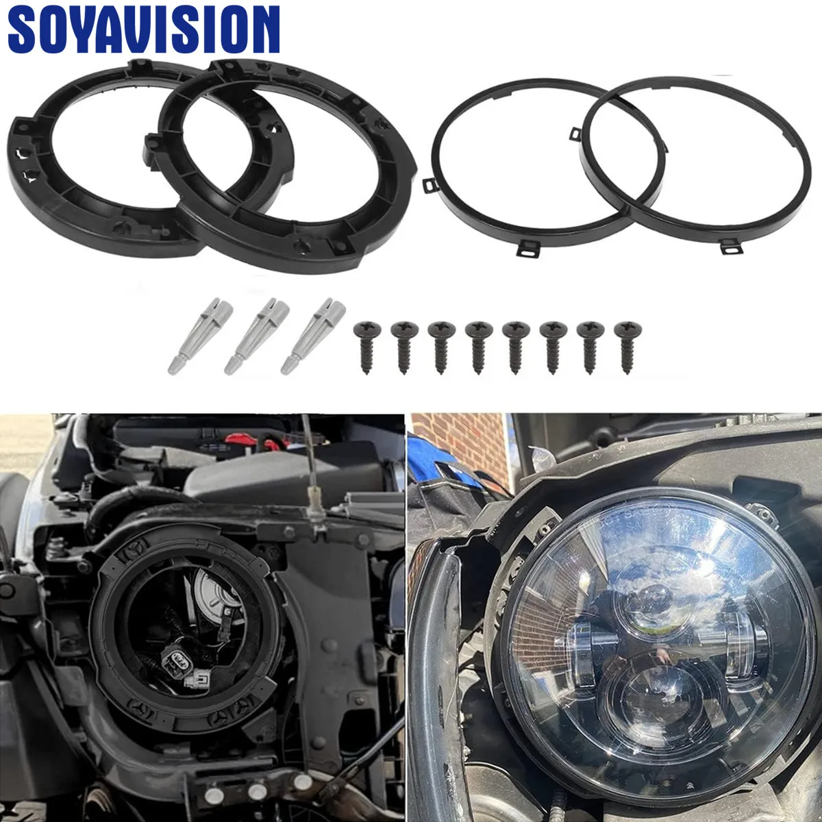 

7 Inch Round Headlight Mounting Retaining Bracket Ring Set with Headlight Metal Ring for Jeep Wrangler JK & Unlimited 2007-2018