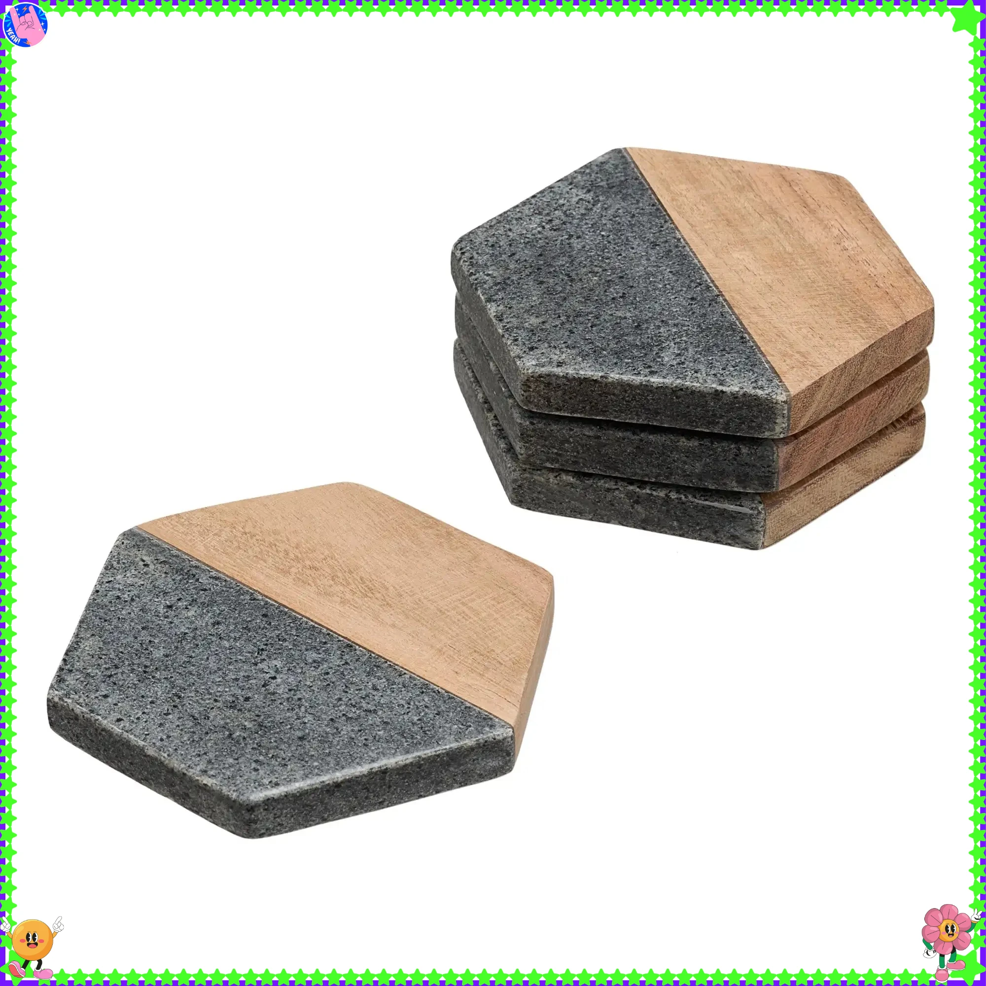 Omkeerbare onderzetters van houtsteen, hittebestendige pads voor bar-desktopdecoratie, beschermende onderzetterset voor thuis en op kantoor