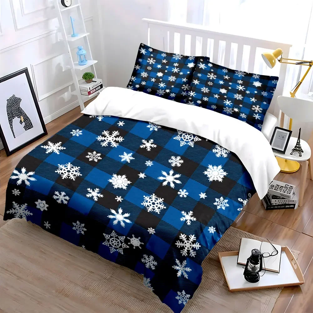 Snowflake Plaid Winter Decoration Set Soft Comfortable Duvet Cover Bedding Set Included 1*Duvet Cover & 2*Pillowcases, gift