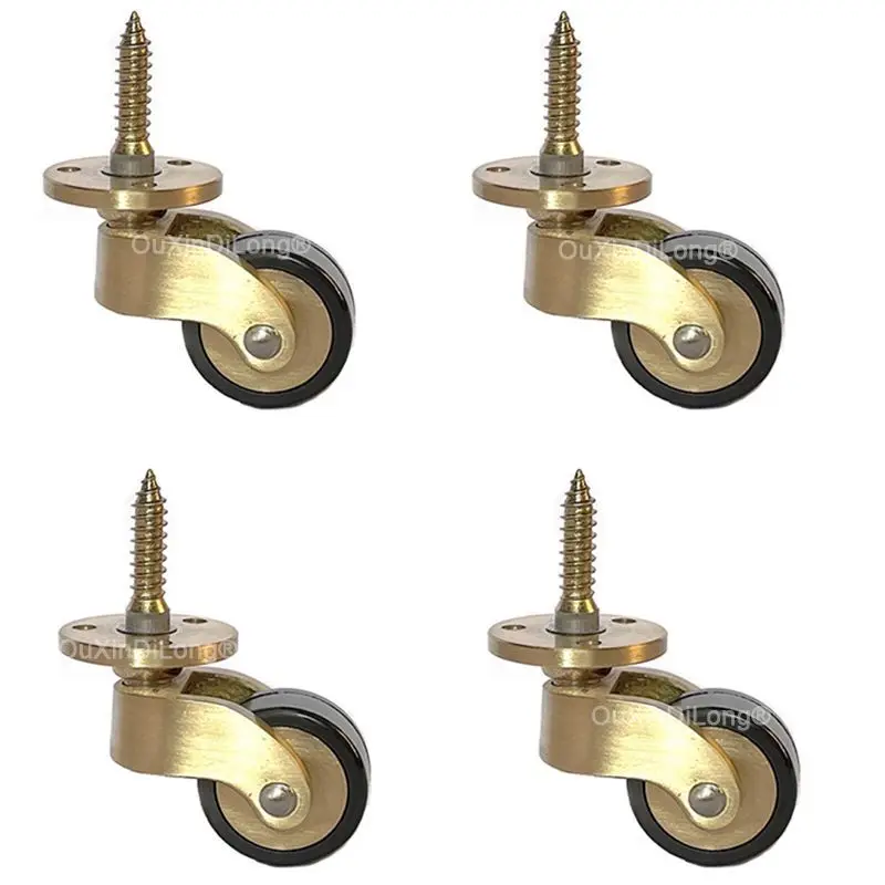 NEW 4PCS 1'' Solid Brass Casters Rubber Silent Wheels Table Chair Sofa Couch Cabinet Feet Castors 360 Swivel Furniture Rollers