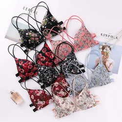 Women Flower Printed Bras Front Buckle Wireless Bralette Sexy Lingerie Comfort Push Up Floral Bras
