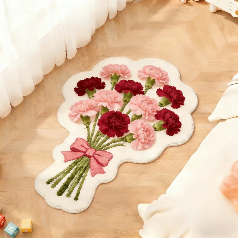 Flower Pattern Bedroom Decor Carpet Irregular Shape Carpets for Living Room Fluffy Soft Bedside Floor Mat Thick Plush Lounge Rug