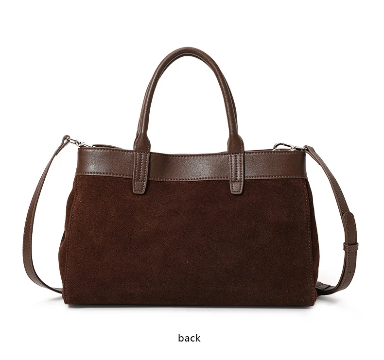 Damen Wildleder- & Leder-Tragetasche, Henkeltasche mit Silber-Verschluss, Damen-Umhängetasche Ideal für Arbeit & Alltag – Detail 11