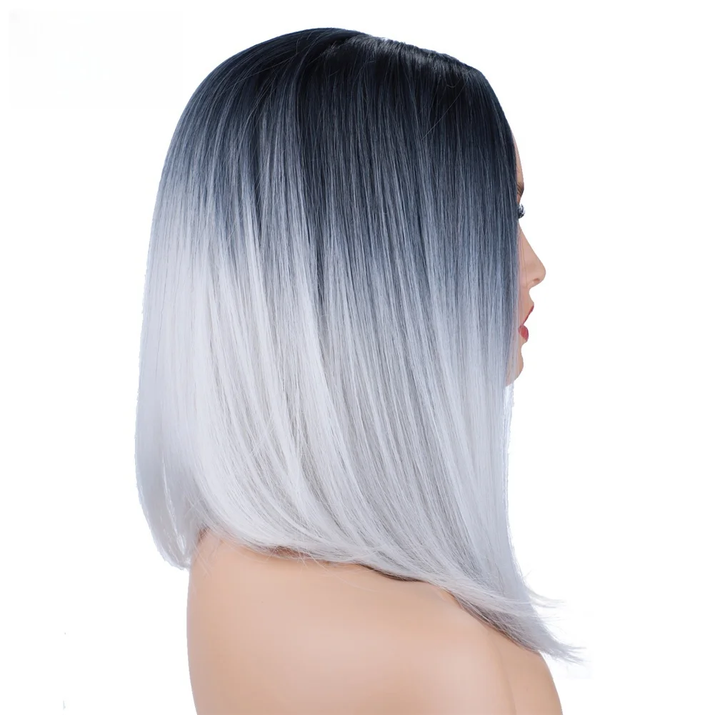 리디아 그레이 금발 버그 옹 브르 합성 가발 짧은 스트레이트 밥 가발 여성용 중간 부분 로리타 코스프레 헤어 내열성