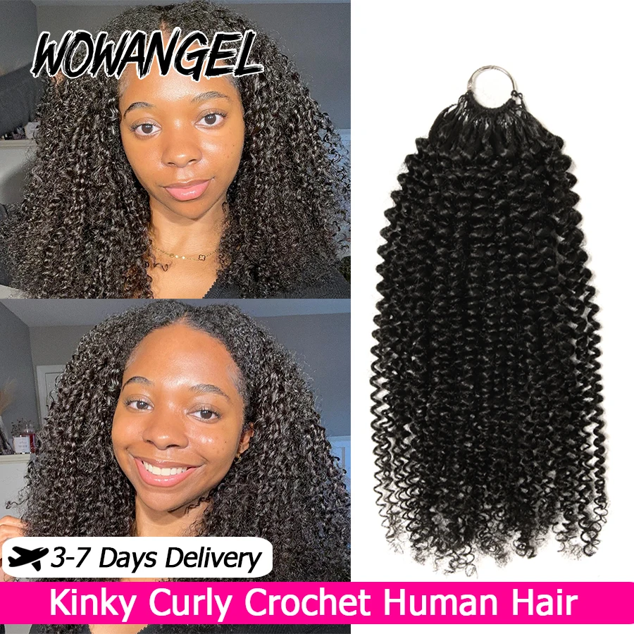 Feather Crochet Human Hair Extensions Afro Kinky Curly Knotless Pre-Separated Crochet Hair Extension Lightweight Micro Loop Hair