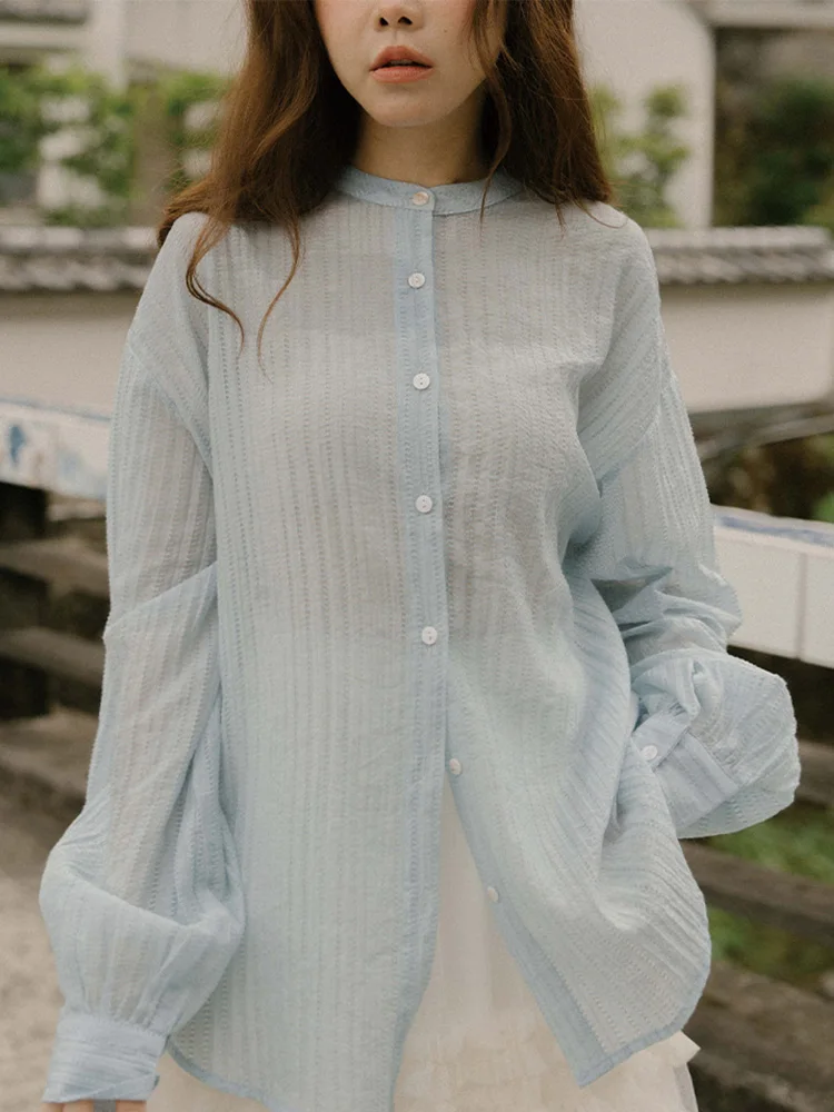 

Женская блузка QUEENOP осенне-зимняя, в полоску, с вырезами, прозрачная, с длинным рукавом, для офиса, из полиэфирного волокна