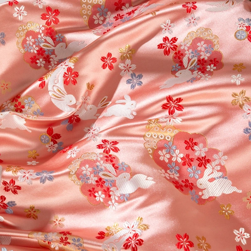 Traditional Jacquard Cloth, West Array Woven, Chinese Classical Style, Jade Rabbit Woven, Pink Brocade, Jacquard Clothes,23/126