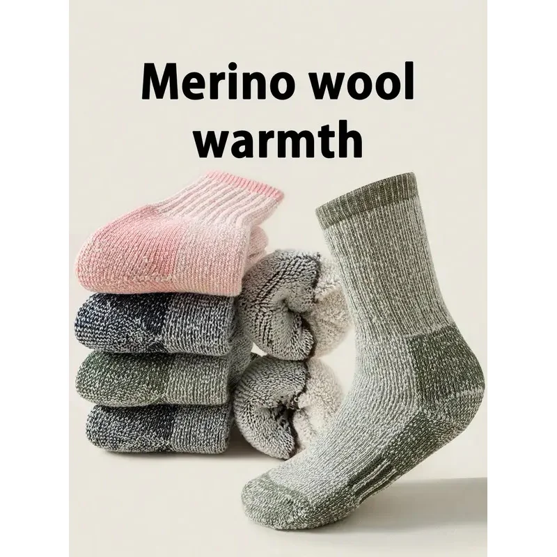 

4 Pairs Kids Merino Wool Outdoor Children Socks Thick Warm For Hiking Skiing Daily Wear Chirdren Socks for Sports Casual Sock