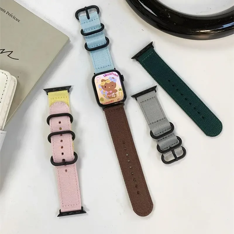 41/45mm for Apple Watch Woven canvas Band SE 9 8 7 6 5 for Iwatch 38mm 42mm 40mm 44mm 49mm Multicolor Leather nylon Strap Correa