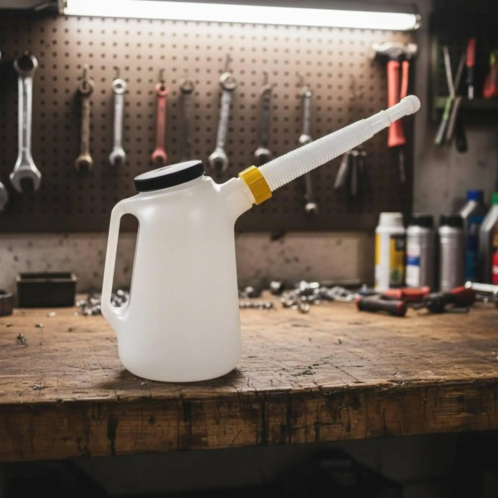 Manual Oil Dispenser with Graduated Markings HDPE Pour Jug Extended Spout Vehicle Maintenance Tool for Garage Use