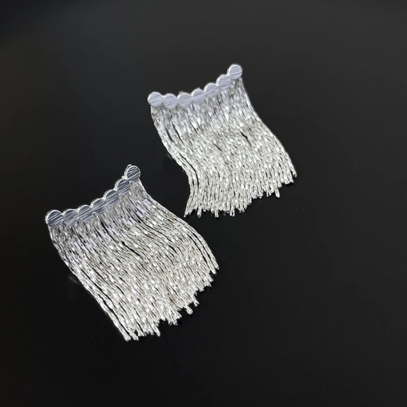 

*Line tassel arc 925 silver pin earrings
