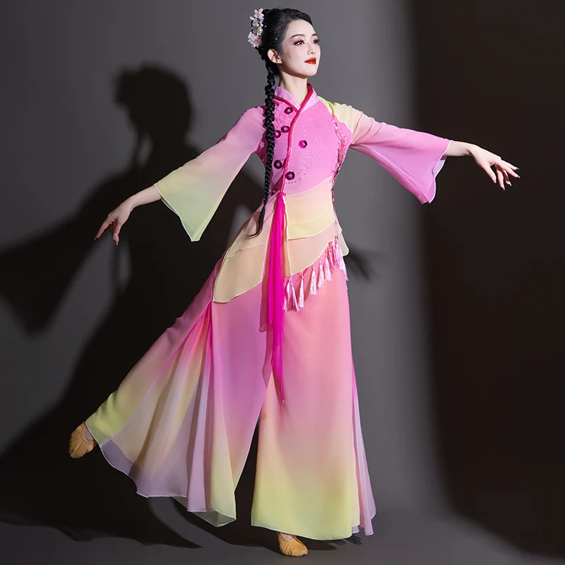 classical dance costumes Women's 2026 new adult elegant embroidery printing Yangko clothing dance national dance costume