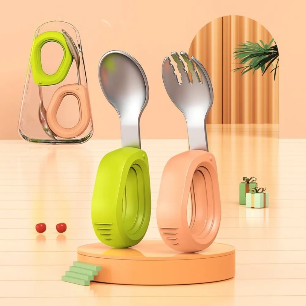 Silicone Handle Baby Silicone Spoon Set Anti-slip BPA Free Auxiliary Food Forks Anti-Choke Design Easy Grip Toddler Cutlery Kit