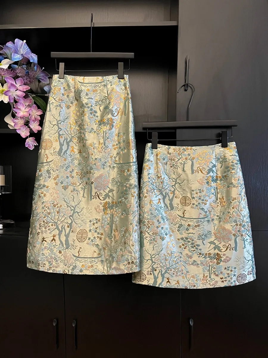 جديد الصينية Sle المطرزة الأزهار f تنورة المرأة أوائل الخريف الرجعية Faion با سبليت خطوة واحدة Bodycon ألف خط تنورة #4