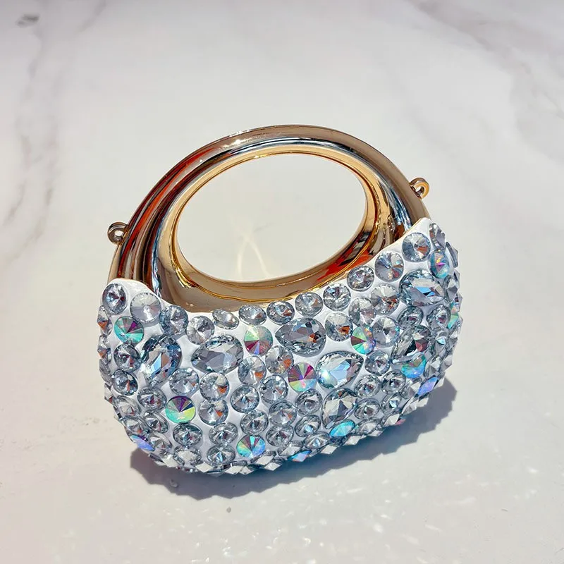 

2025 New Women's Moon Shape Bag, Chic Lip & Floral Rhinestone Purse, Sparkling Top Handle Crossbody Bag for Dating & Party​