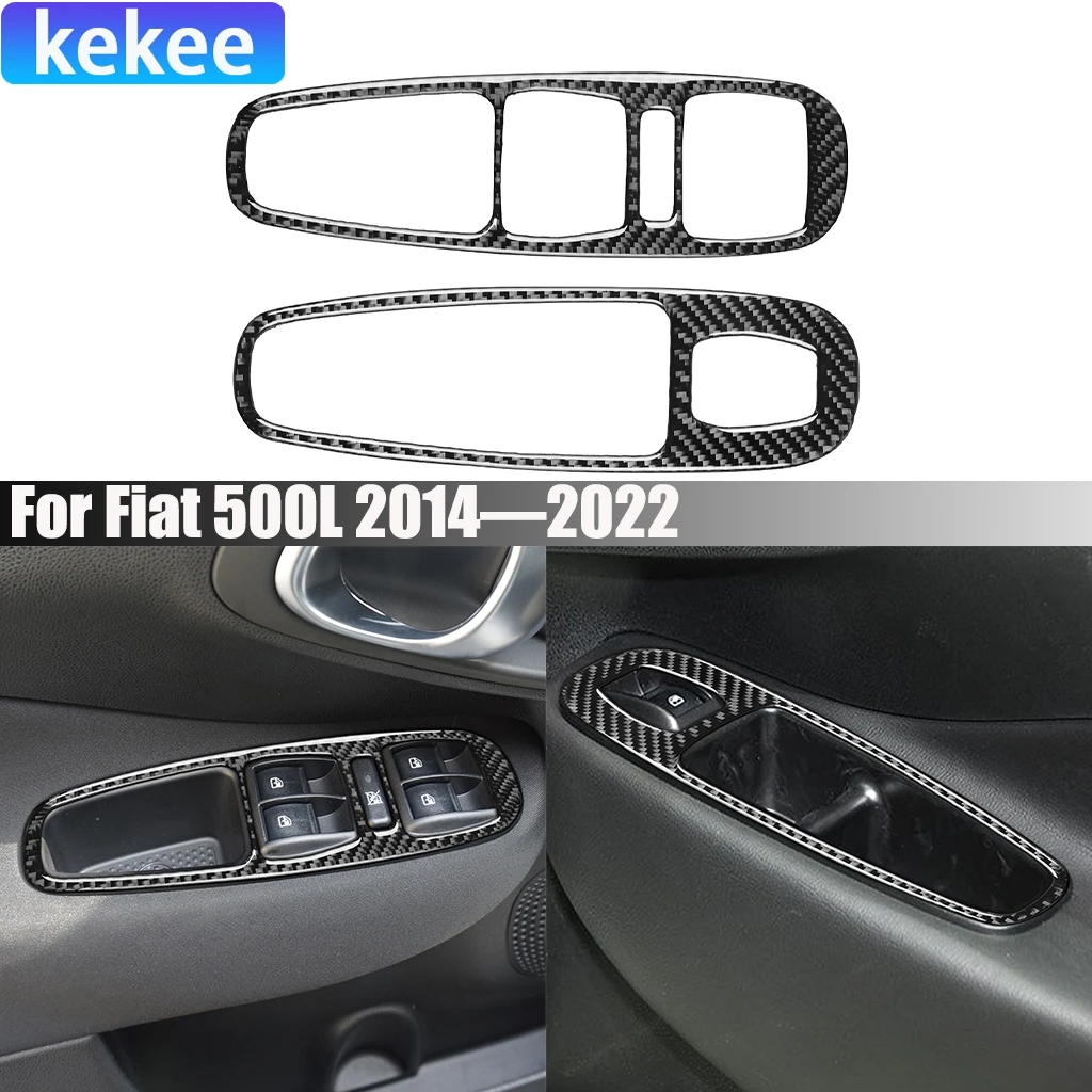 

Carbon Fiber Car Accessories Front Door Window Lift Decorative Modified Interior Trim Soft Cover Sticker For Fiat 500L 2014-2022