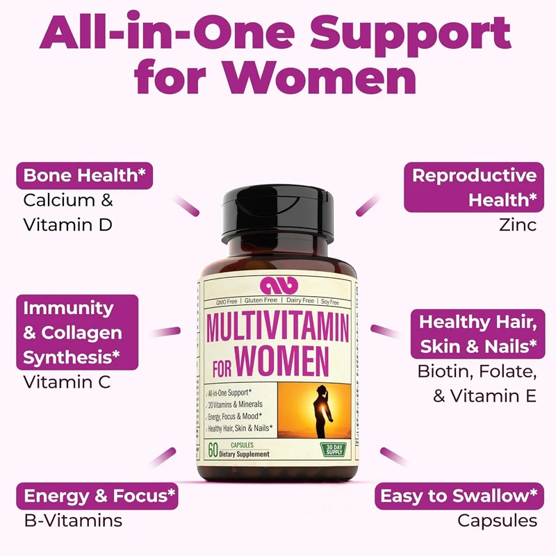 

Women's daily multivitamins with antioxidant properties suitable for women. Heart and breast health. 60 capsules