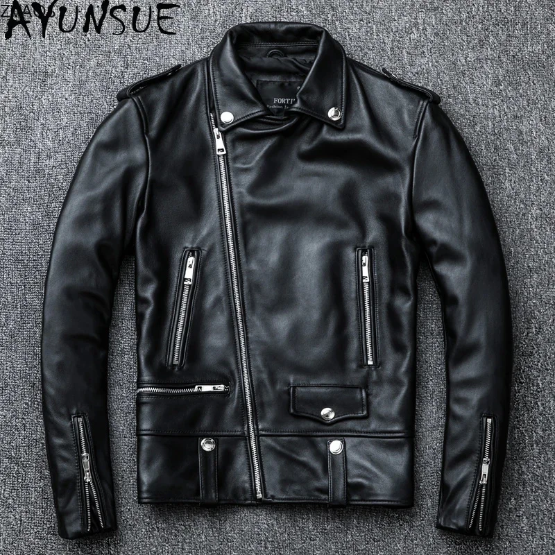 AYUNSUE Sheepskin Motorcycle Jackets Genuine Leather Autumn Coats Mens Clothing Fashion Short Jacket Chaquetas Para Hombre