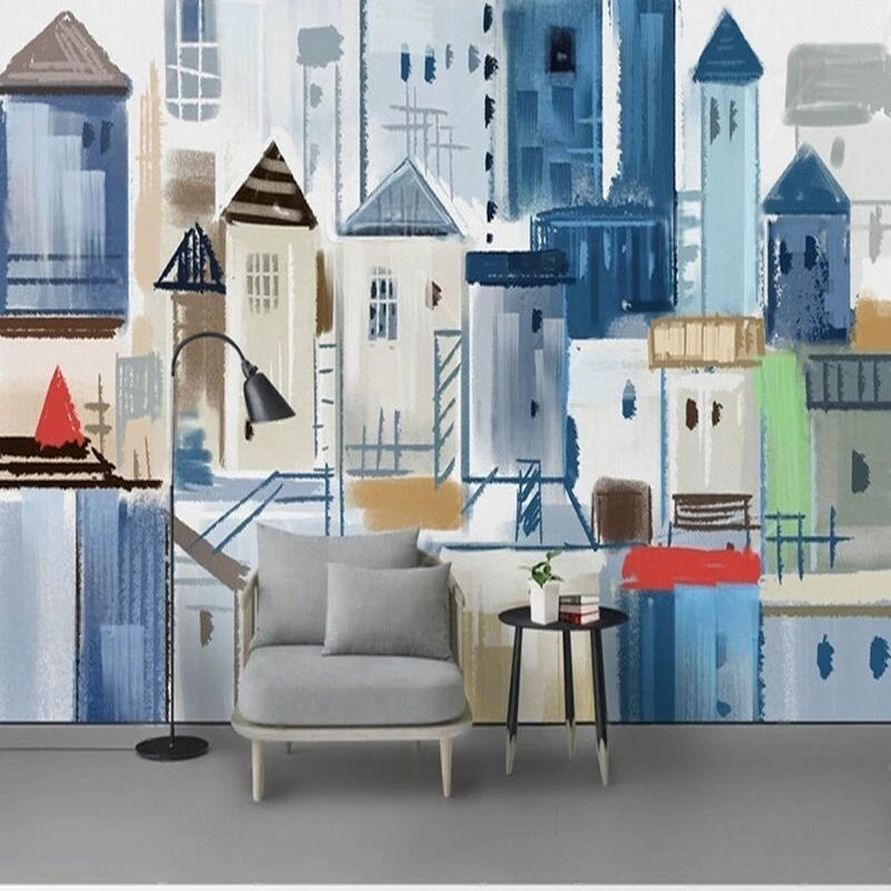 

Скандинавская современная абстрактная городская архитектура дом картина маслом ТВ роскошное украшение дома спальня фон обои