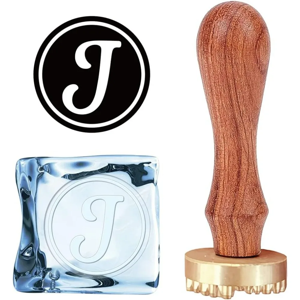 Letter Ice Stamp J Ice Cube Stamp Ice Branding Stamp with Removable Brass Head & Wood Handle Vintage  for DIY