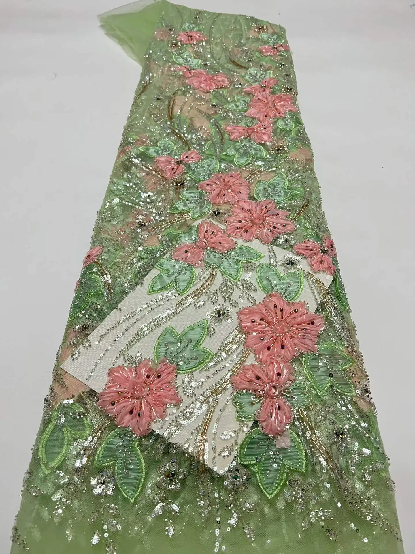 

Элитная французская вышивка, тяжелое кружево с бисером и пайетками, 5 ярдов, высококачественный материал для вечерних платьев