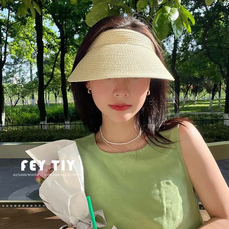 New Korean Version Summer Eaves Empty Top Sun Hat Raffia Headband Type Versatile Casual Roofless Beach Women\'s Straw Cap Gorras