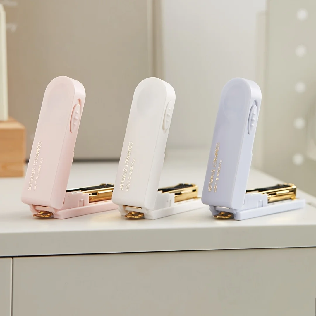 Portable Mini Stapler Set with 1000pcs 10# Staples Folding Light Compact Manual Stapler with Remover Tail Binding Tools A3382