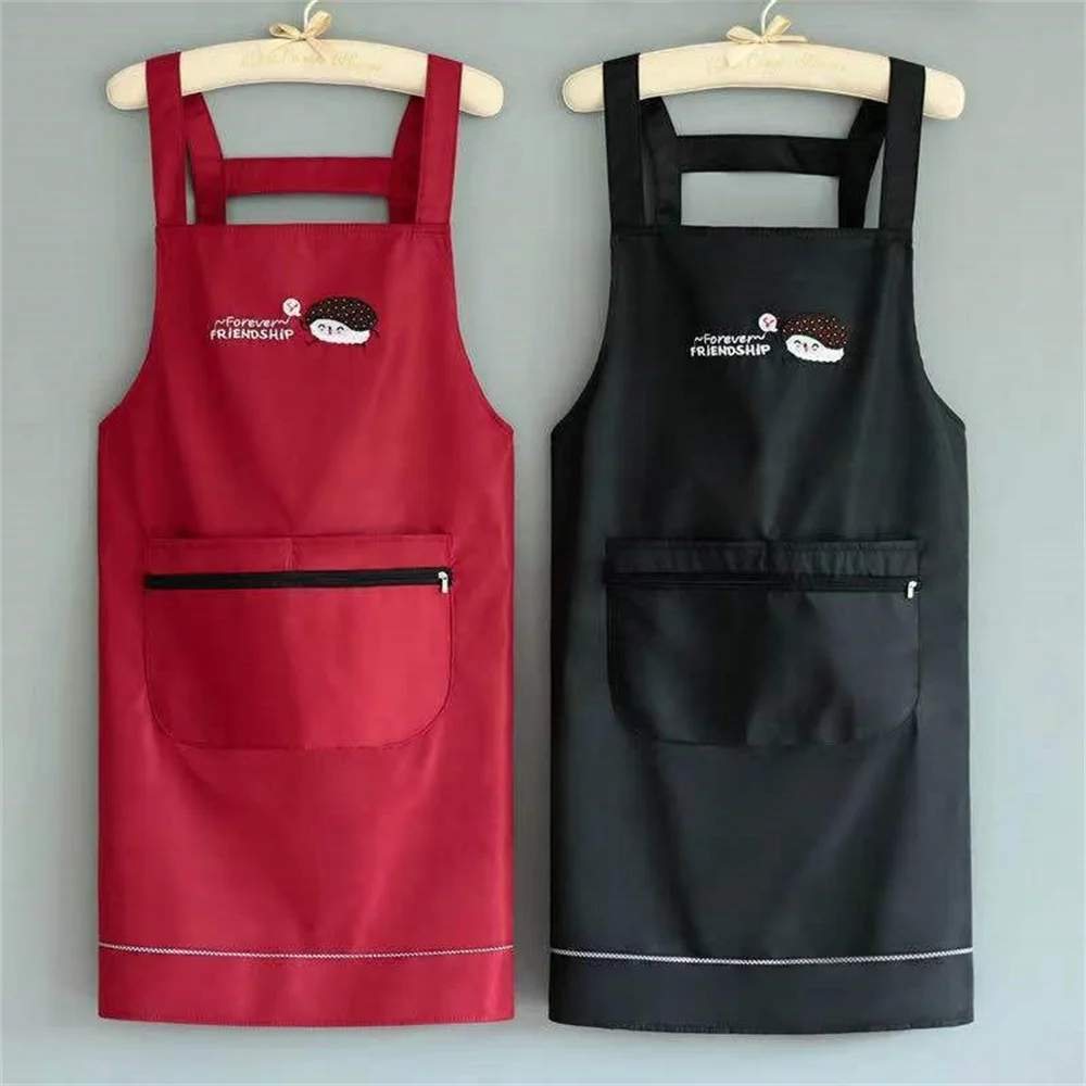 New Thickened Waterproof Apron Double Back Shoulder Fashion Home Kitchen Cooking Printed Gift Men And Women Work Clothes Waist