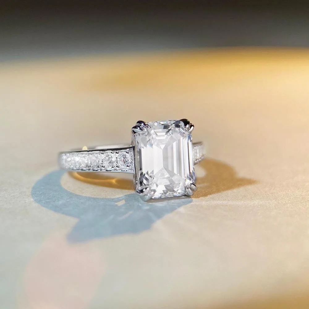 S925 خاتم فضة نقي، أنثى الزمرد قطع الأميرة حقيبة مربعة، معبد خاتم الماس، خاتم فضة، خاتم لا يتلاشى بالجملة