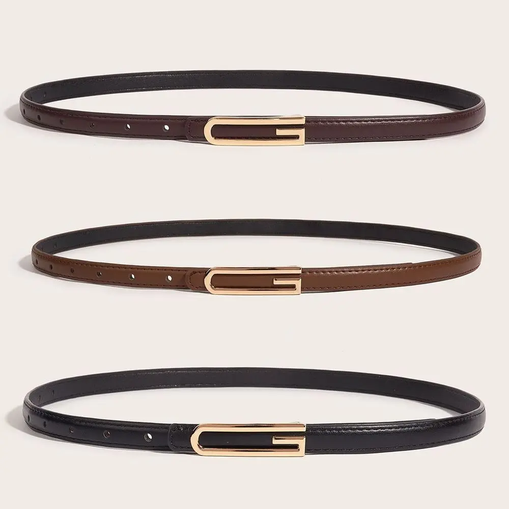 Vntage Thin Leather Belt Luxury Design Women Man Trendy Waistband Versatile Metal Slide Buckle Belt