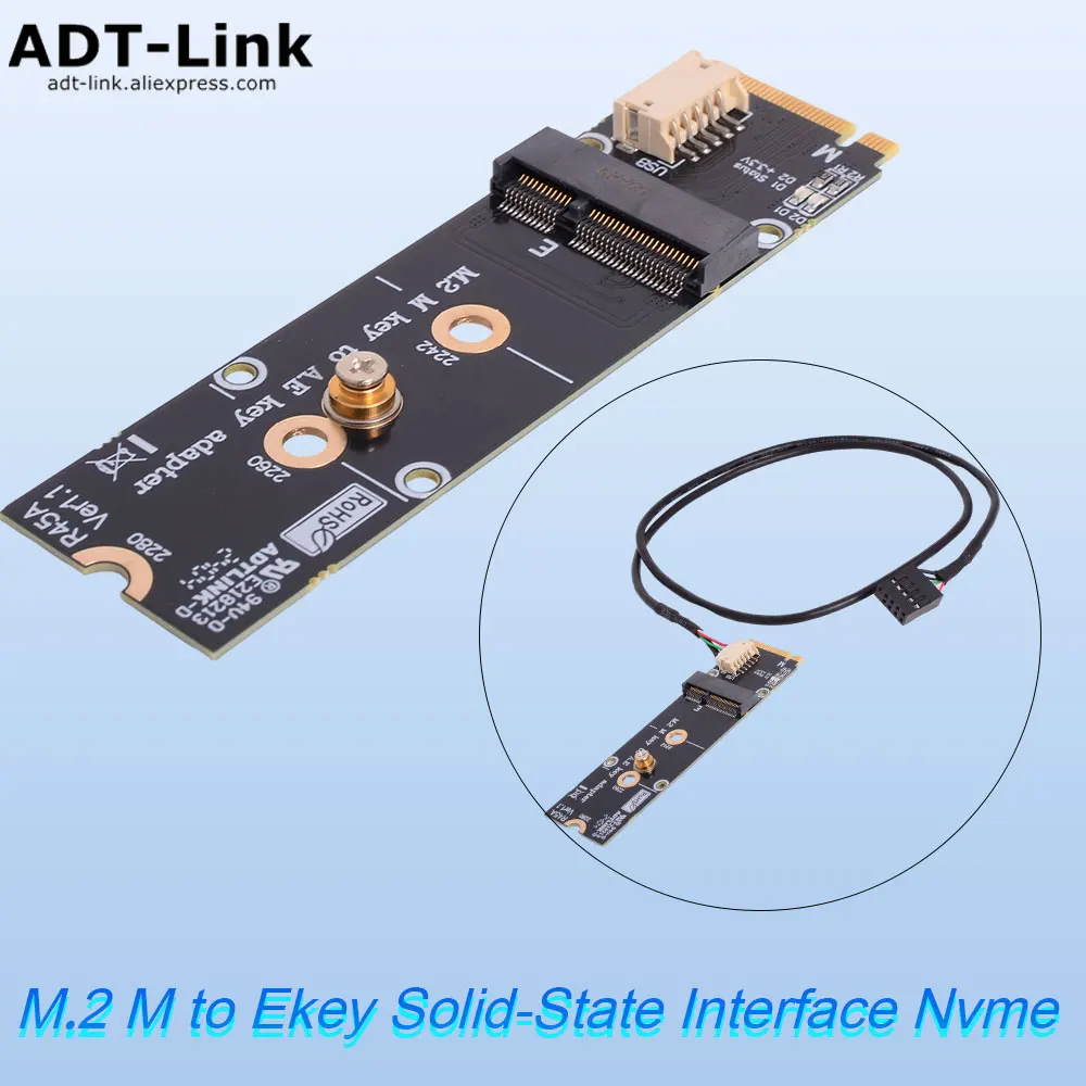 ADT-Link Full Speed M.2 M to Ekey Solid-State Interface Nvme Card to Wireless Bluetooth Wifi 7 Network Card Supports QCNCM865