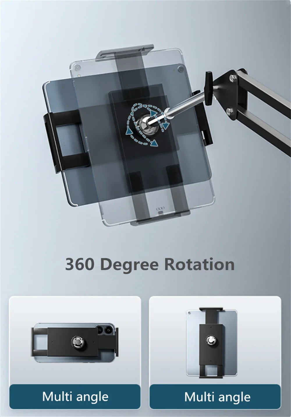 Metal Tablet Phone Holder for Xiaomi Lenovo Samsung S7 Plus iPad Pro 12.9 Tablet Phone Stand 4 To 13 Inch Adjustable Bracket
