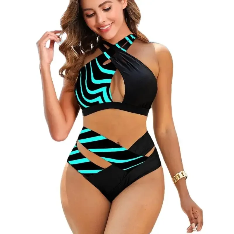 

Crossover Hang Neck Separate Bikini Sets Women Sexy High Waist Triangle Swimwear Female Fashion Print Swimsuit Two Piece Suits 2