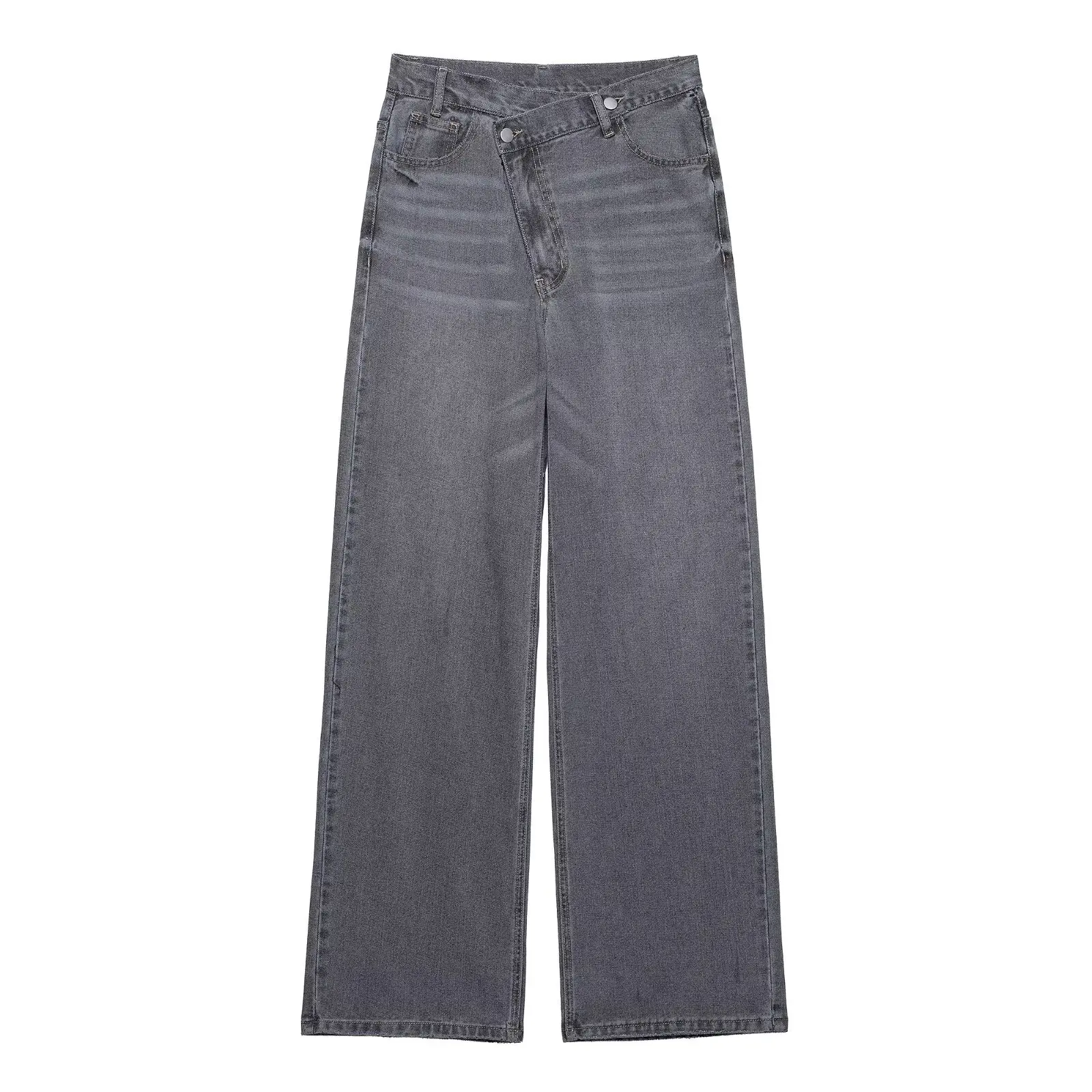 

TRAF & Women 2025 Spring New Fashion Lazy Style Double-breasted Wide Leg Pants Retro High Waist Chic Zipper Denim Pants Mujer