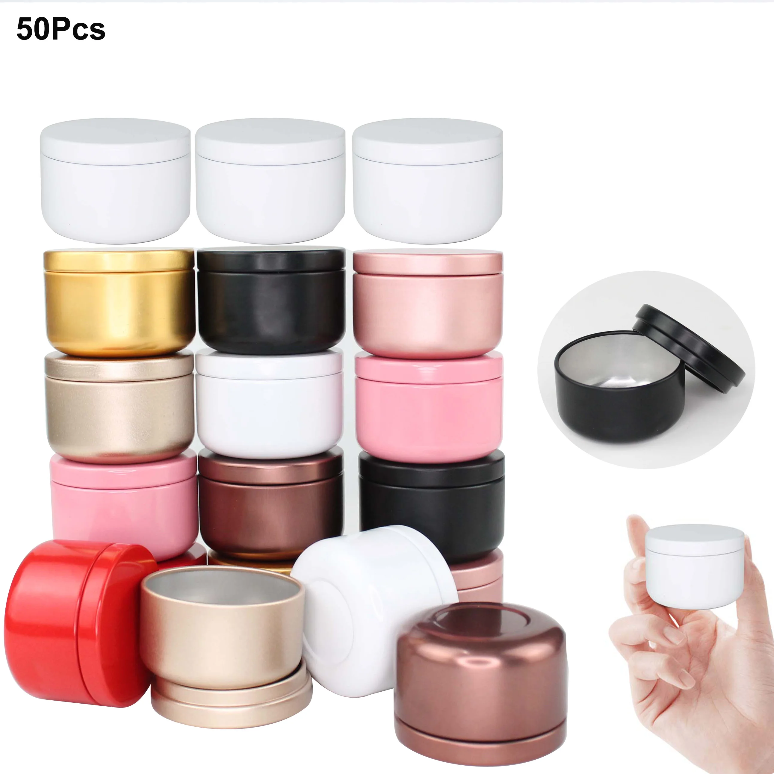 50pcs Aluminum Candle Tin 50ml Round Candle Containers Cosmetic Jars Oil Cream Pot Travel Empty Aromatherapy Sealed Metal Can