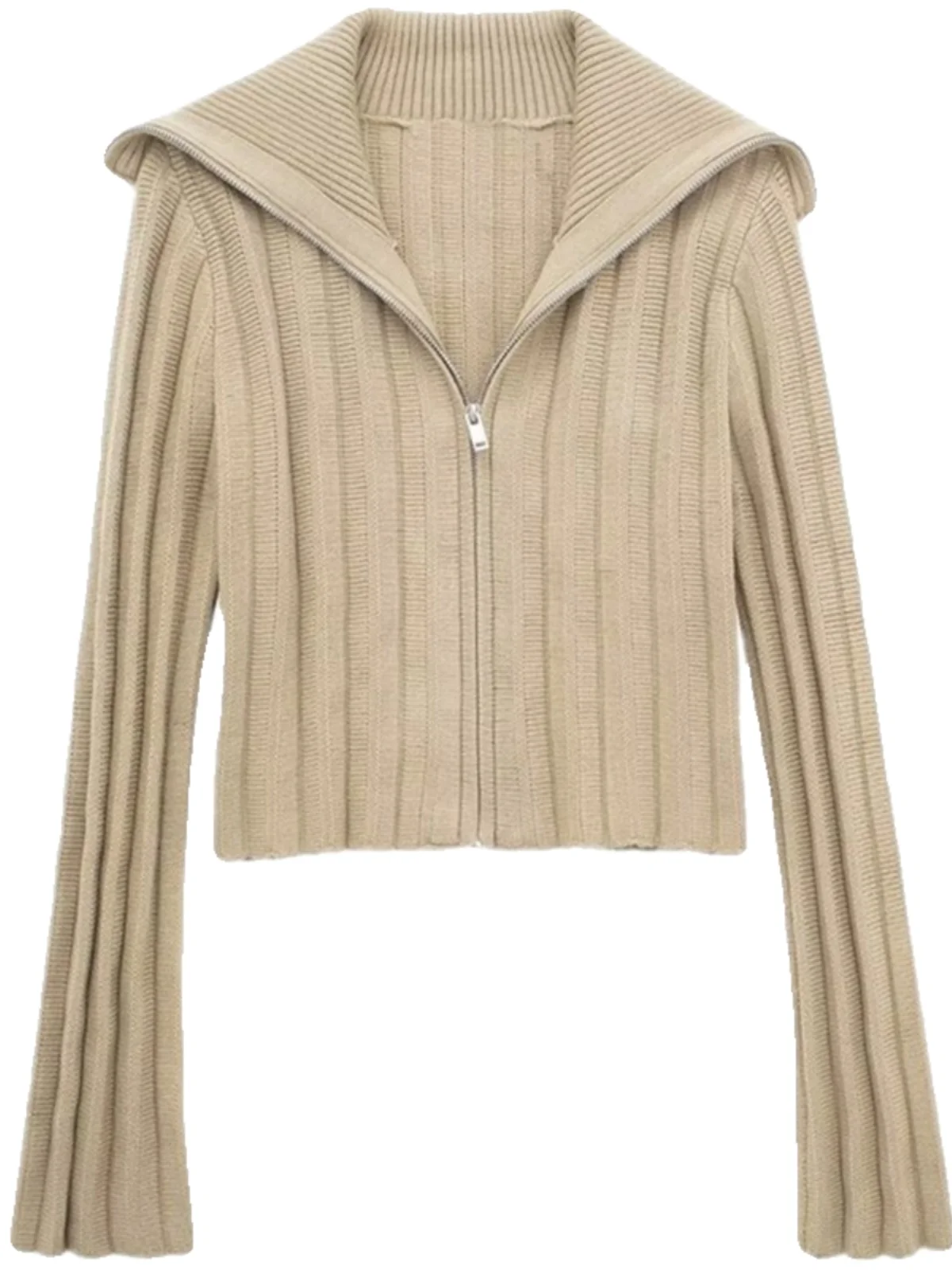 Damski długi kardigan na wiosnę 2024, zapinany na zamek, dzianinowy, otwarty sweter lub odzież wierzchnia, wygodny, oddychający, idealny do dojazdów do pracy.