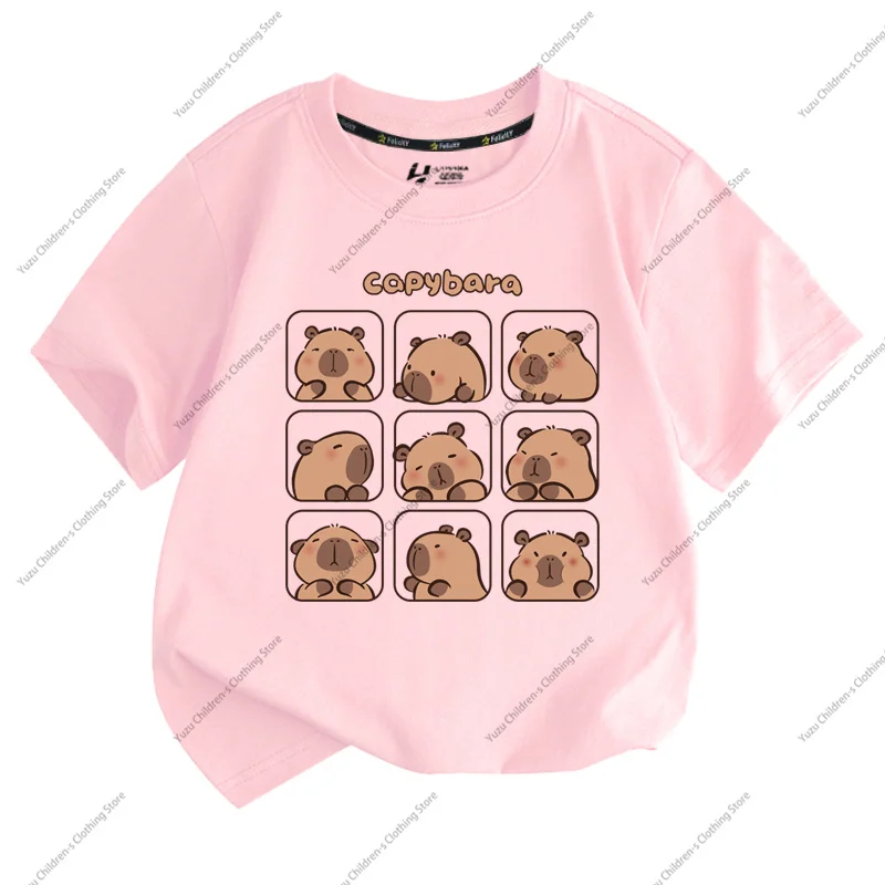 Summer New Trend Capybara Printing Pure Cotton Children\'s Short-Sleeved T-Shirt Cute Comfortable Versatile Boy And Girl T-Shirt