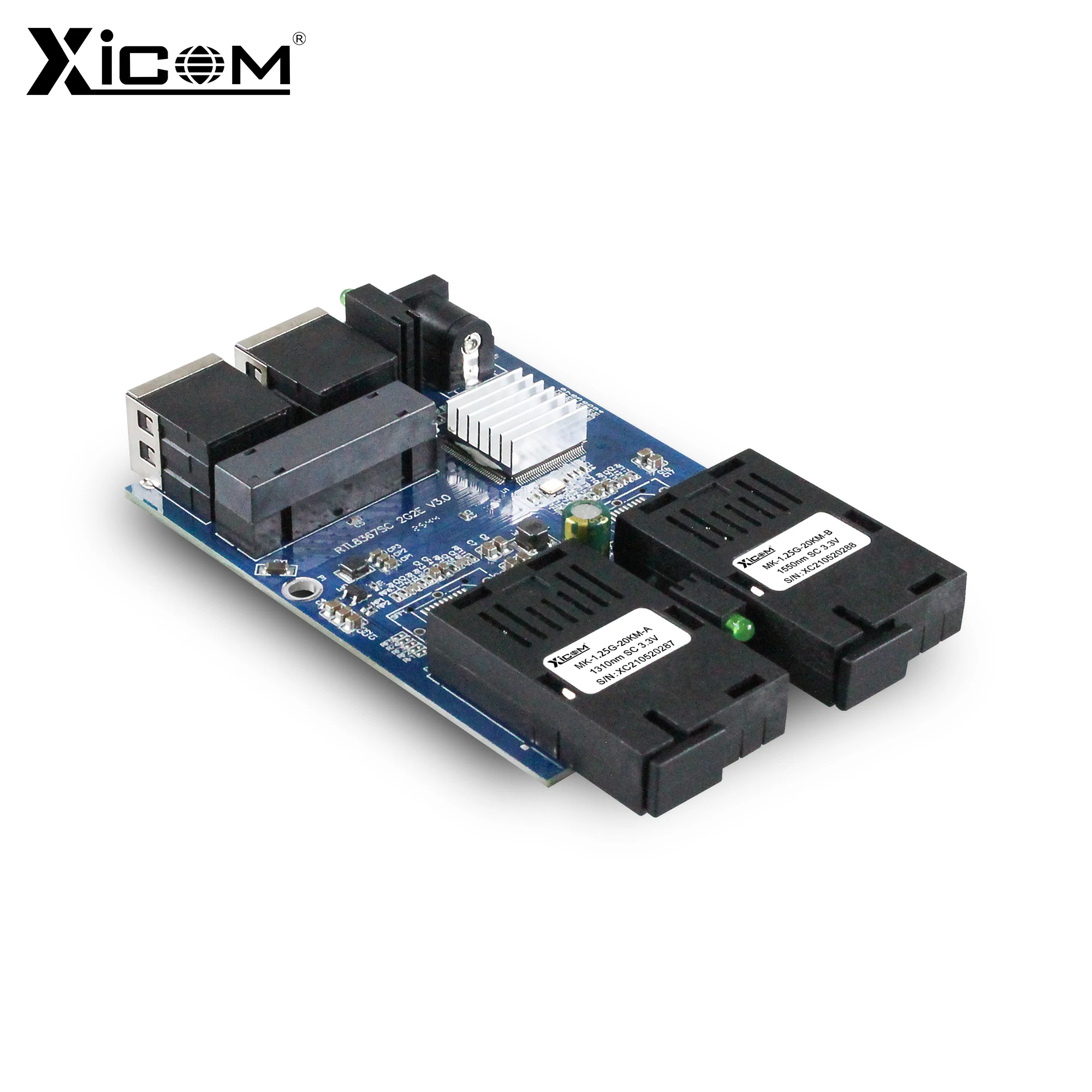 Xicom 2F2E Gigabit Fiber Optic Media Converter PCBA Board 2 SC Ports 2 RJ45 Ports for Date Center/IP Camera/FTTH