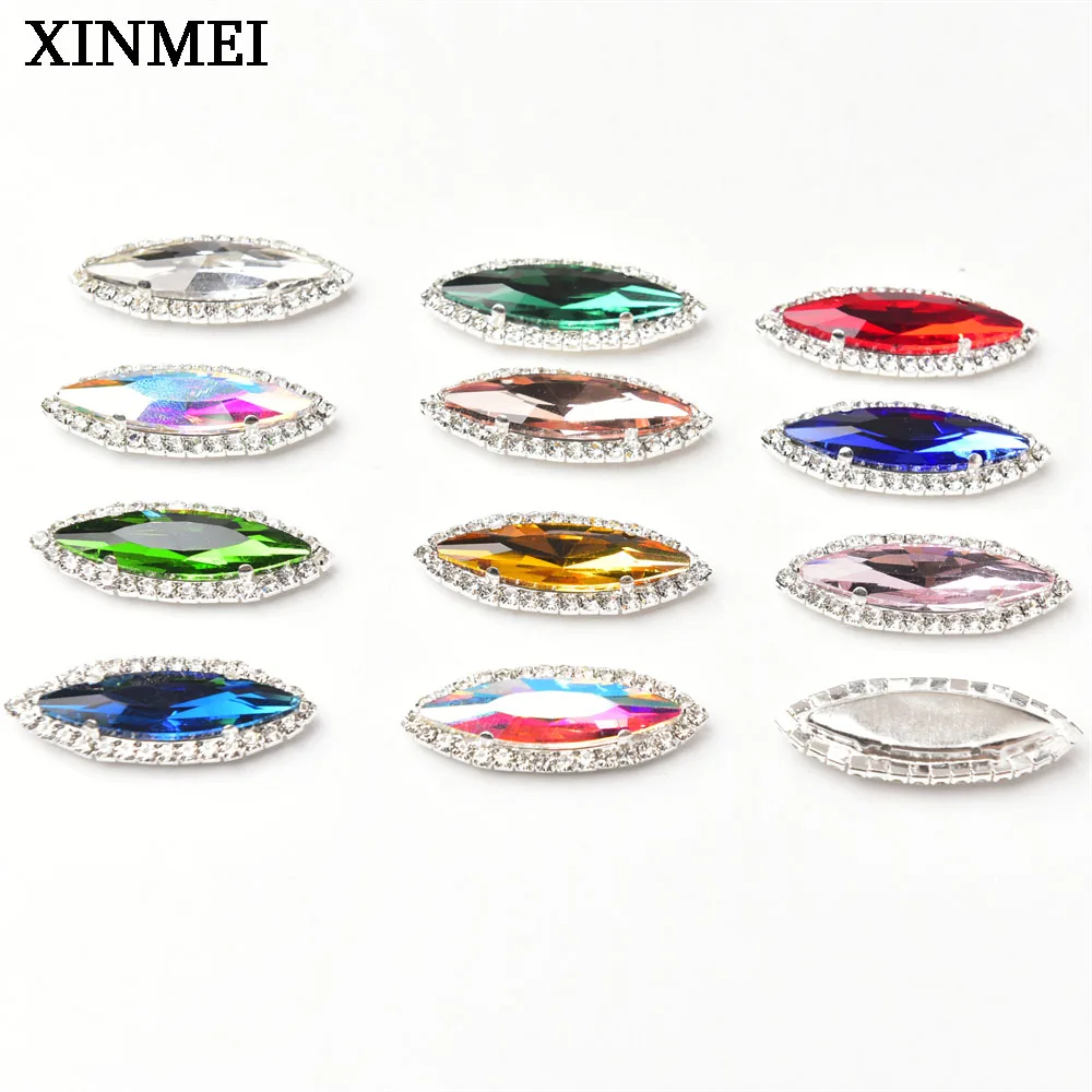 10Pcs 10*35mm Slender Horse Eye Glass Rhinestone Surrounding Chain Sew on Diamonds DIY Clothing Hair Shoes Jewelry Accessories