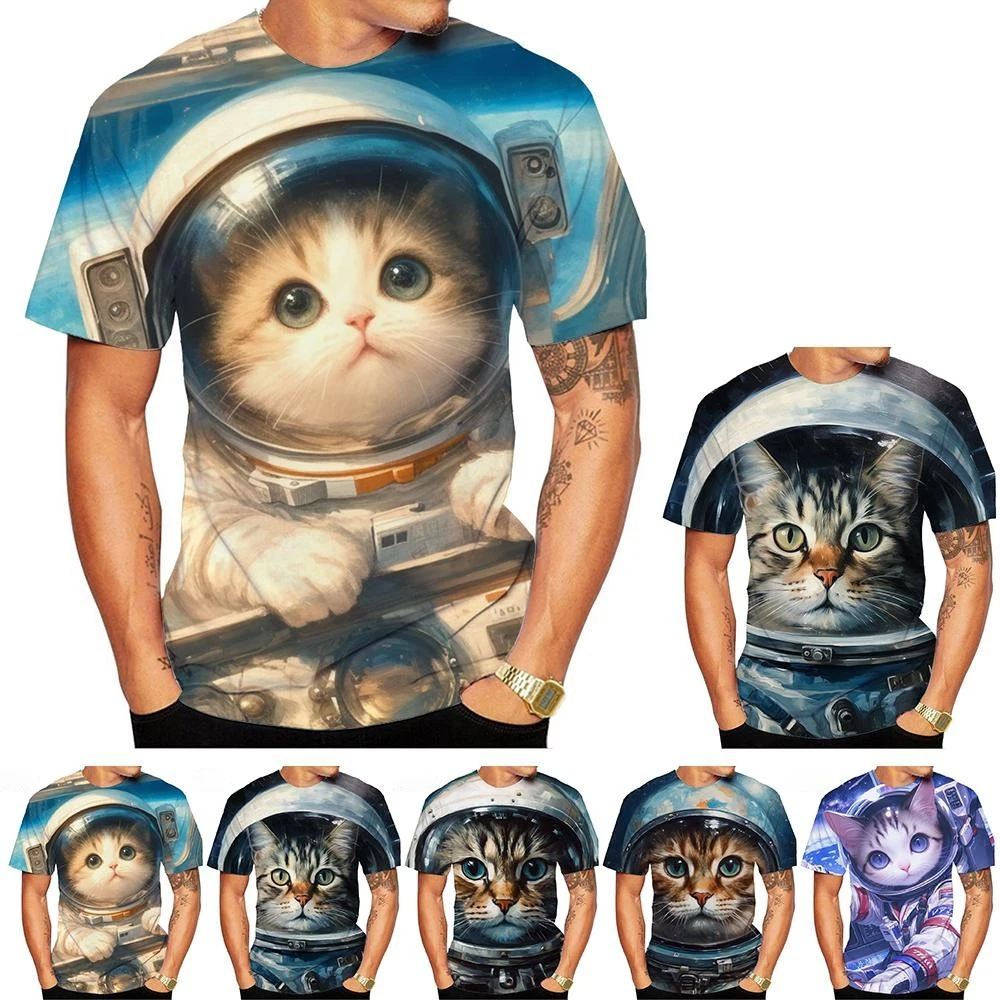 New Fashion Men\'s and Women\'s Crew Neck 3D HD Printing Space Cat Pattern T-shirt Street Style Unisex Fashion Kids Top 100-6XL