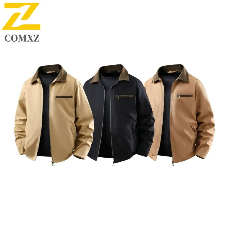 

COMXZ Men Jacket Trendy Turndown Collar Outdoor Adventure Wear Resistant Jackets Lattice Design Windproof Autumn Men Clothing