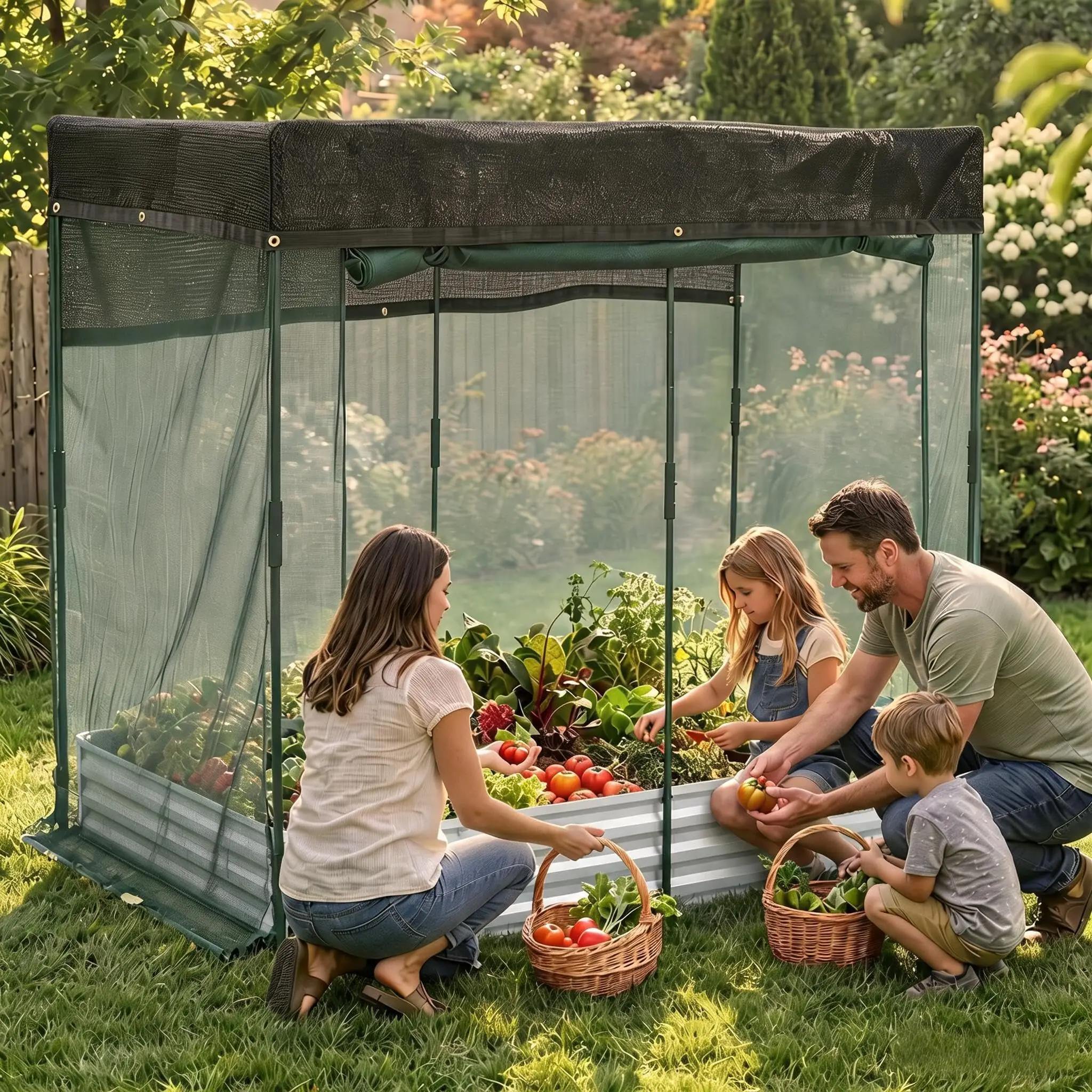 Dual Protection Galvanized Raised Garden Bed with Metal Planter Box – Insect Netting, 60% Shade Cloth, Zipper Door, Animal Barrier – Ideal for Vegetables, Flowers & Herbs – Patio Planter, Silver, 6×3×1ft