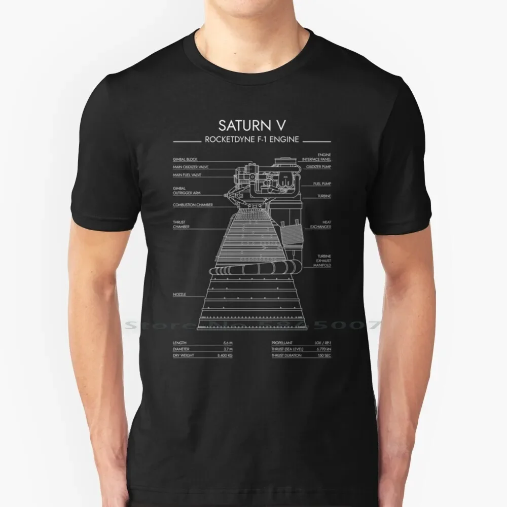 Rocketdyne F-1 Engine. Saturn V ( White Stencil-No Background ) T Shirt 100% Cotton Artemis Blue Galaxy Rapaz Bgalaxy Moon