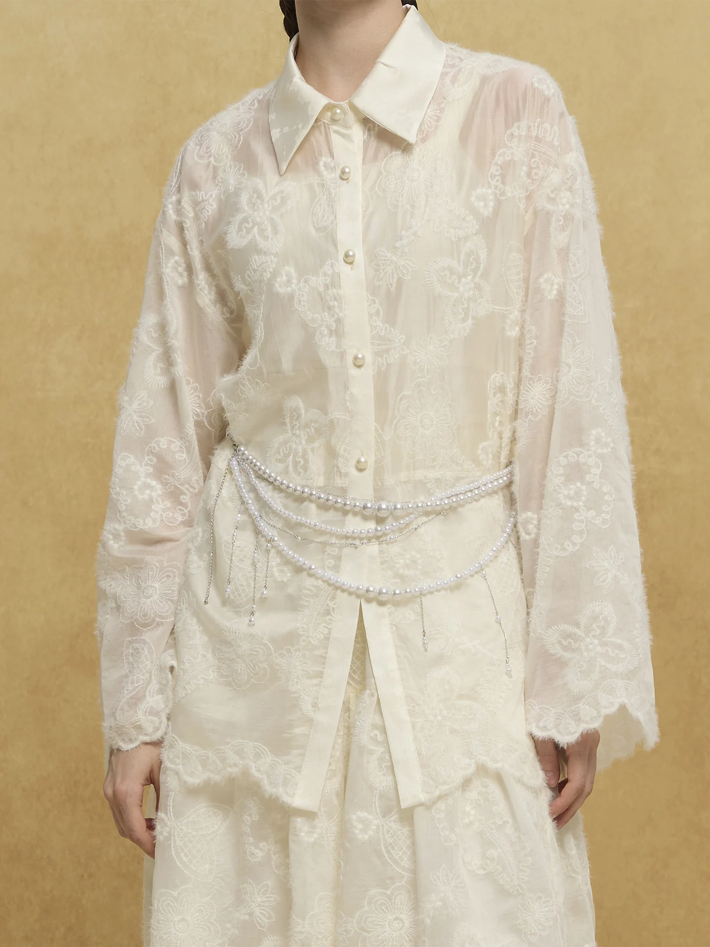 

Ele Long Sve Lace Embroidered irt Women's Autumn Winter Heavy Texture Cotton Polyester Straight Cut Faion irt