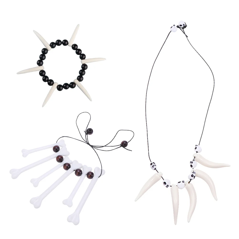 

3Pcs Halloween Accessories Set Bone Necklace Teeth Pendant Bracelet Cosplay Party Jewelry Kit Creative Gift Decoration